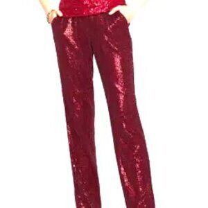 WHBM Zoey Sequin Velvet Straight Pant Red Size 6